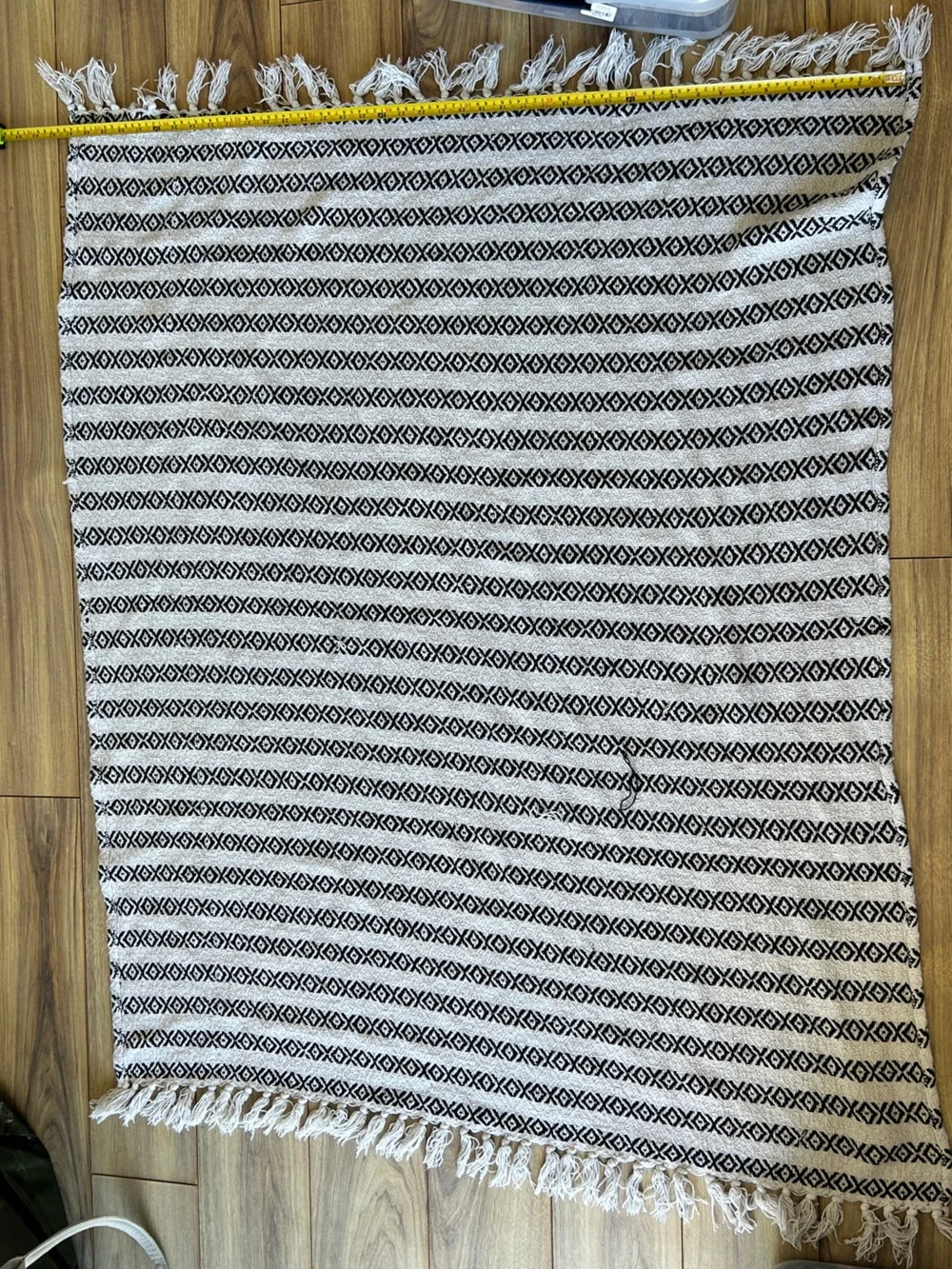 Handwoven Large  Black & Cream beach towel/ picnic blanket 52 by 41 inches